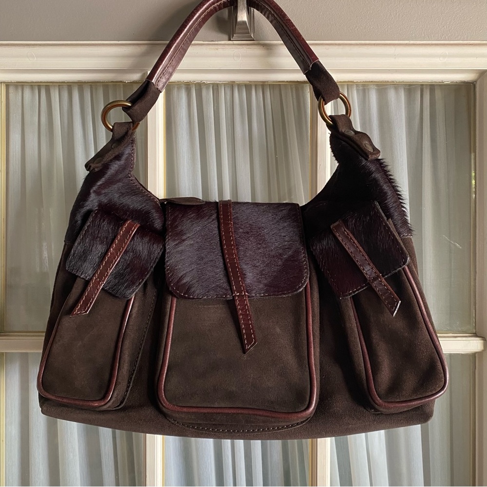Brown Horseshoe Leather and Calfhair Purse